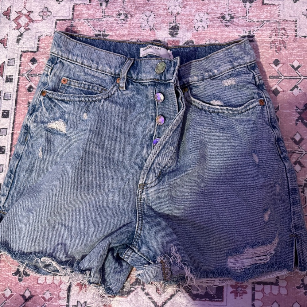 Garage Blue Jean Shorts High-Waisted Distressed